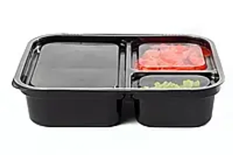 Соусник черный на 3 секции с крышкой пластиковый 140 мл (1/уп/50/шт)