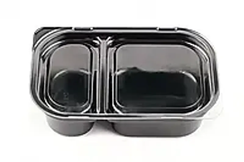 Соусник черный на две секции с крышкой пластиковый 75 мл (1/уп/50/шт)