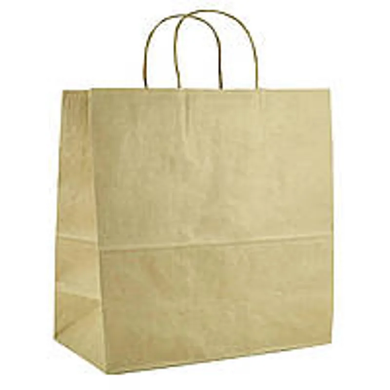 Бумажный пакет крафт с ручками бурый 330х160х350  мм