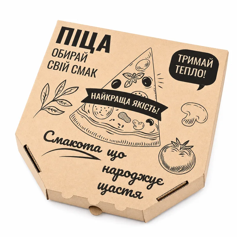 Коробка для піци 300*300*35 бура (крафт) "тримай тепло" 50 шт
