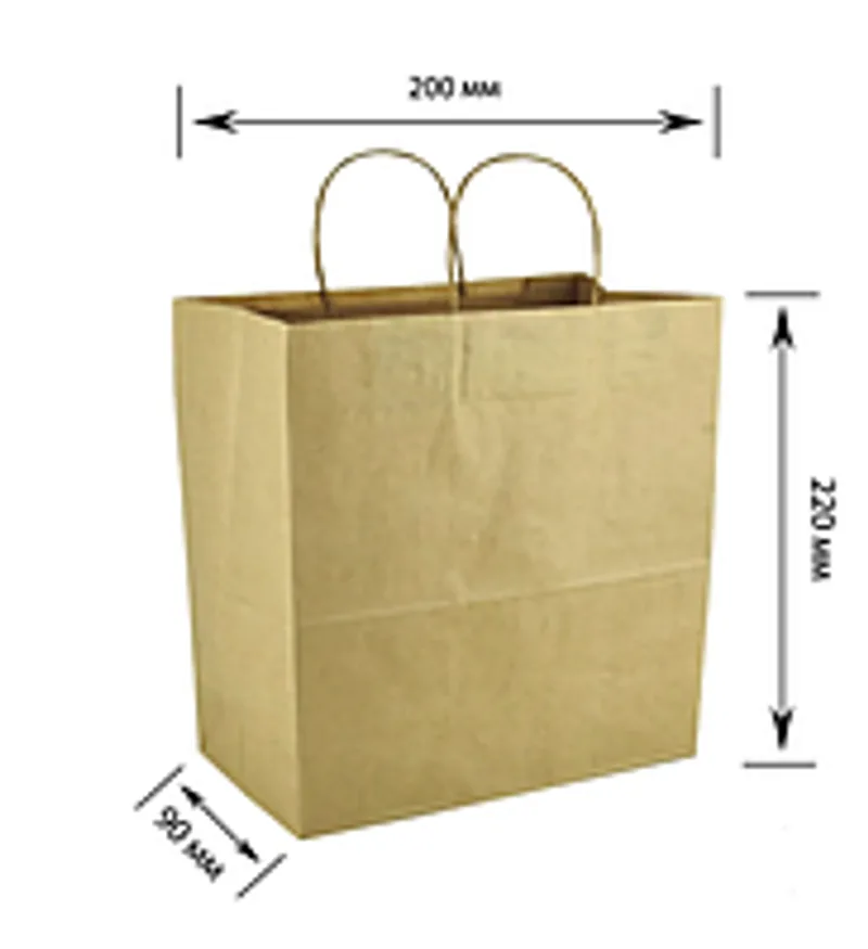 Пакет с ручками крафтовый 200x90x220 мм 70 г/м2 (упаковка 100шт.)