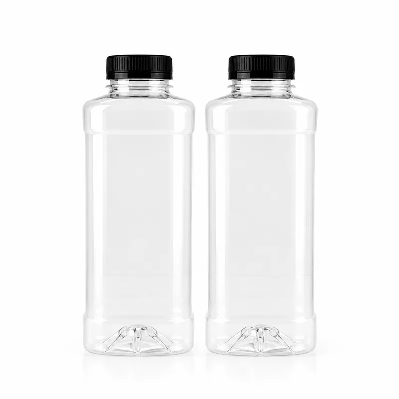 Бутылка пэт 1 л премиум квадратная с широким горлом 38 мм, (1/уп/25/шт), c черной крышкой