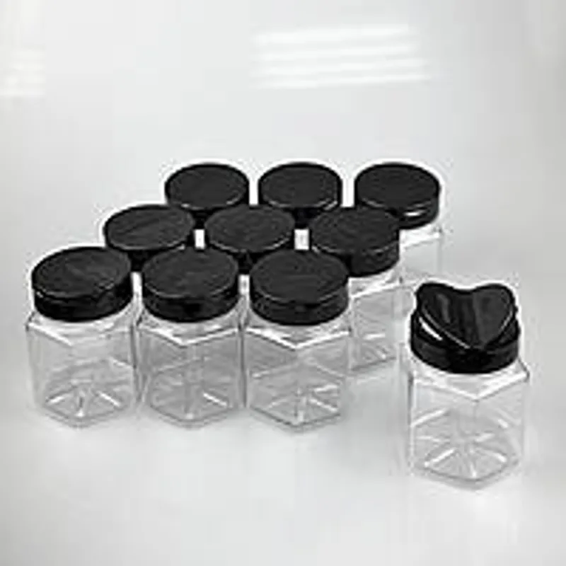 Баночка для спецій з наклейками 10 шт. 250 мл з кришкою ПЕТ шестигранна