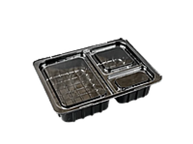 Соусник черный на 3 секции с крышкой пластиковый 140 мл (1/уп/50/шт) негерметичный