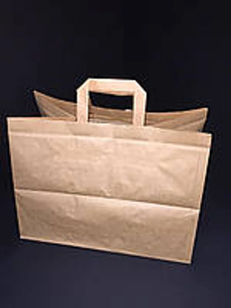 Пакет крафт с прямоугольным дном и плоскими ручками 320х220х240