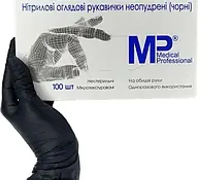Перчатки нитриловые MP BLACK размер M черные неопудренные (100 шт) Medical professional